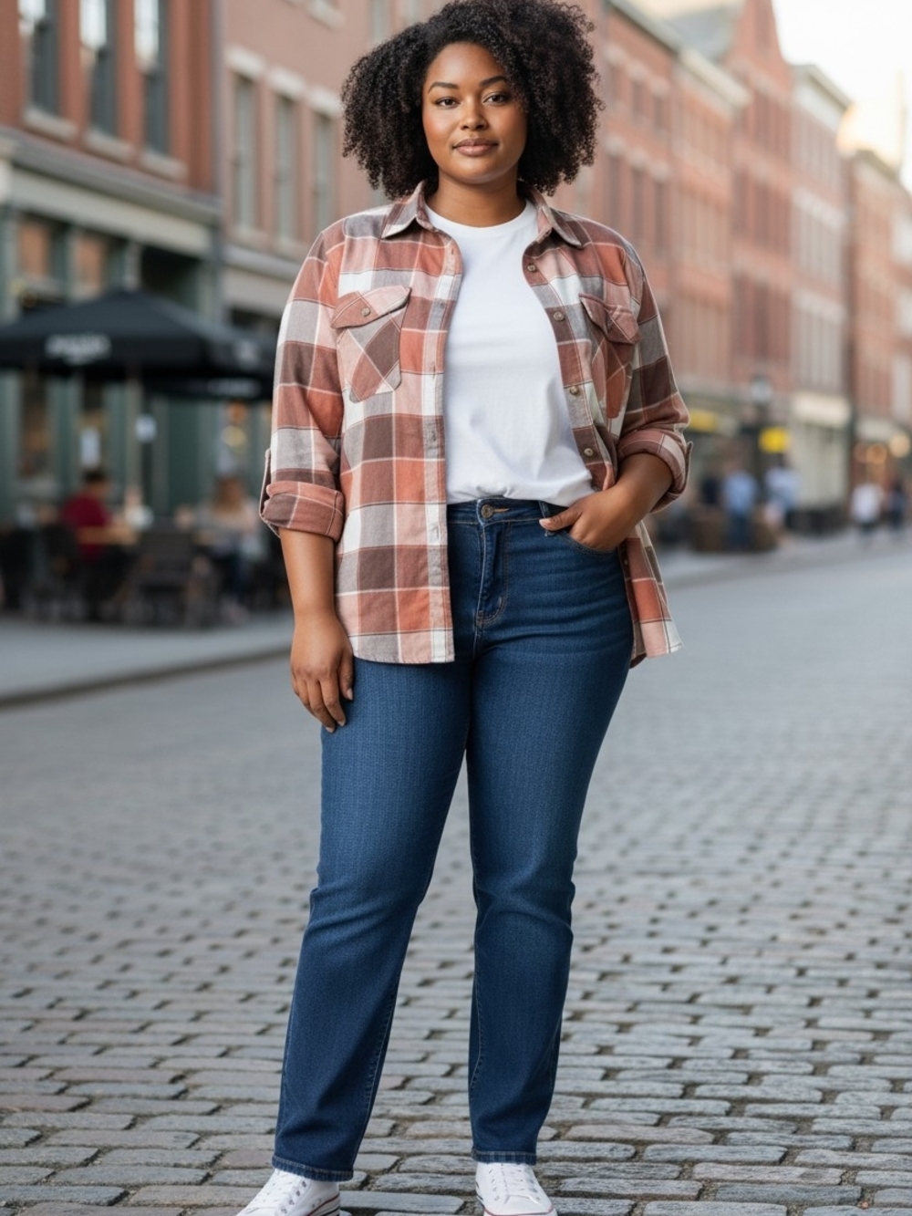 Wrangler Plaid Button-Down Shirt in Rust, Cream, and Brown
